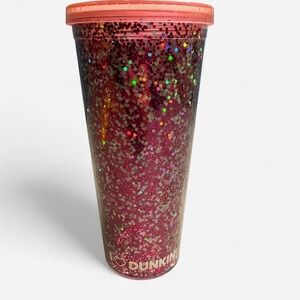 Pink glitter Dunkin' 24 oz tumbler with NO straw